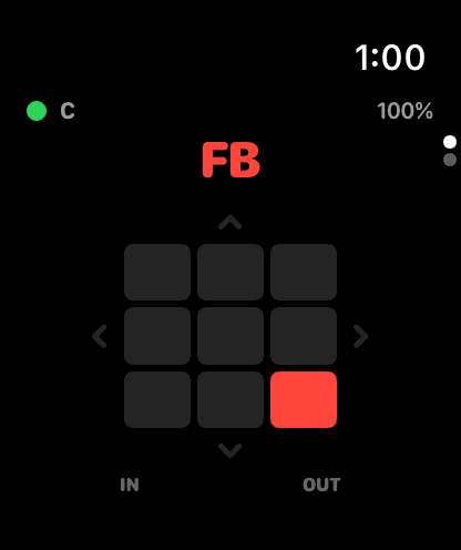 Apple Watch showing FB with the low outside cell of the strike zone lit